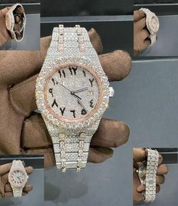 Moissanite <b>Diamond</b> <b>Watch</b> Stainless Steel 41MM Round Case 10 Bar Water Resistant 25CT Studded Band - Product Image 3