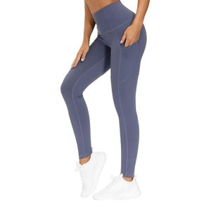 Leggings de yoga pour femme Bleu acier avec poche utilitaire, taille haute, en Polyamide et Spandex, effet ventre plat, extensibilité adaptative, pantalon de fitness - Product Image 1