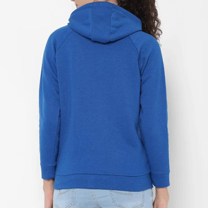 Sweat à capuche zippé en molleton de coton bleu imprimé sur mesure de qualité supérieure pour femme, avec logo frontal, respirant, mode décontractée hiver - Product Image 2