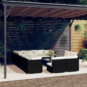 Ensemble de salon de jardin en rotin PE noir avec structure en acier thermolaqué et polyester, mobilier d'extérieur durable - Product Image 1