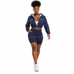 Custom Printed Logo Girls Hooded Windbreaker Set Ripstop Polyester Fabric Side <b>Zip</b> Pocket Shorts Wholesale OEM Private Wear - Product Image 2
