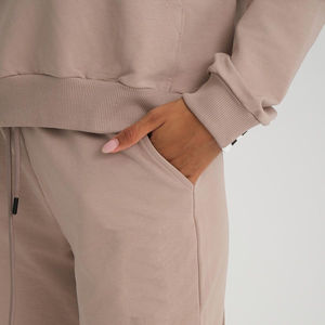 Ensemble de survêtements pour femmes en coton 100% personnalisé OEM, coupe oversize, couleur unie, respirant, prix de gros - Product Image 6