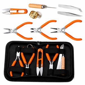 Kit d'outils de fabrication de bijoux, pinces en acier inoxydable avec poignées orange pour le bricolage, ensemble de 8 pièces - Product Image 6