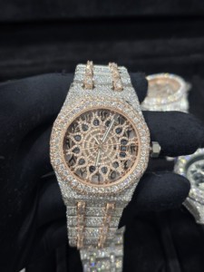 Reloj de Lujo con Incrustaciones de Diamantes, Esfera Dorada Rosa, Estilo Hip Hop, Reloj de Pulsera de Acero Inoxidable para Hombre - Product Image 5