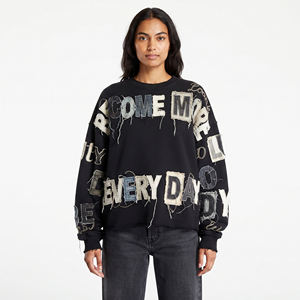 Sweat-shirt oversize pour femme en polaire respirant avec imprimé lettres appliquées, col rond, manches longues et broderie effet vieilli - Product Image 6