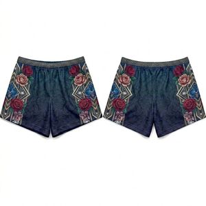 Shorts Deportivos para Mujer, Diseño Barroco Oscuro con Rosas, Tejido Grueso, Transpirables, Sublimados - Product Image 1