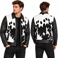 Blouson aviateur en cuir véritable pour homme, noir et blanc, en cuir de vachette à poils, entièrement personnalisable, mode hiver, patchwork, doublure matelassée