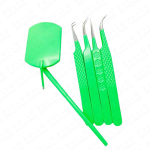 High Quality Green Coated Stainless Steel Eyelash Extension Tweezers Volume Tip with Mirror Wholesale <b>Lash</b> Tool <b>Kit</b> - Product Image 5