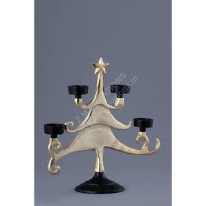 Figurine d'arbre de Noël en métal doré avec étoile sur le dessus, porte-bougie à 4 bras noir pour bougies chauffe-plat, accessoires de décoration de Noël et de Pâques, cadeau - Product Image 1