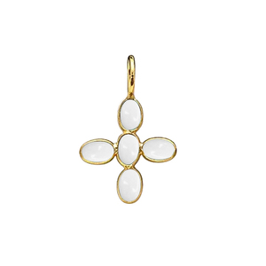 Pendentif croix en agate blanche naturelle sertie clos, ovale lisse 5x3mm, plaqué or, breloque, bijoux faits main, fournisseur d'Inde - Product Image 1