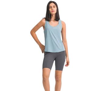 Camiseta con espalda cruzada de longitud completa y ultra elástica con logotipo personalizado para mujer, camiseta sin mangas para entrenamiento de gimnasia, camiseta informal de punto para primavera y verano - Product Image 1