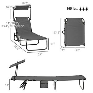 Set di 2 Sdraio Pieghevoli Grigio Scuro per Piscina con Parasole e Schienale Reclinabile, Telaio in Acciaio e Alluminio - Product Image 3