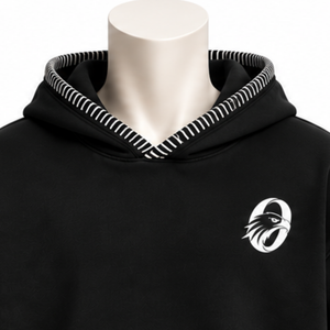 Sweat à capuche oversize noir avec bordure cousue, effet vieilli, style streetwear, surpiqûres contrastées, poche kangourou, tenue décontractée - Product Image 3