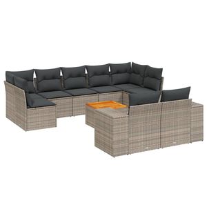 Juego de sofás de jardín de ratán sintético gris modular de 10 piezas - Product Image 2