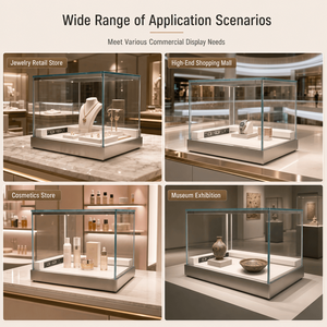 LUX Commercial Grade Tempered Glass Countertop <b>Showcase</b> with LED Display, Stainless Steel Jewelry Display Cabinet for Retail - Product Image 5