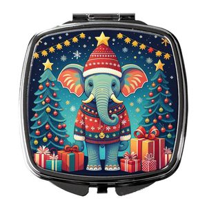 Women and Girls <b>Compact</b> Travel Makeup <b>Mirror</b> Elegant Elephant Christmas Decorative Folding Handheld Pocket Size Gift - Product Image 1