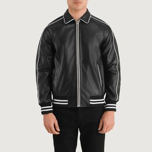 Chaqueta Bomber Negra de Algodón para Hombre, Cuello Alto, Botones Cubiertos, Ecológica, Resistente al Viento, Informal, para Invierno, Corte Regular, Color Sólido - Product Image 1