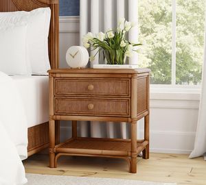 Elegant Rattan Nightstand Handmade Woven Cane <b>Bedside</b> Table With Spacious Drawer And Open <b>Shelf</b> Storage - Product Image 1