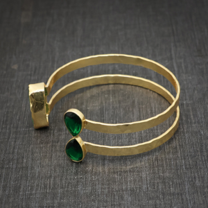 Brazalete Hecho a Mano con Jade Verde y Cuarzo Esmeralda Chapado en Oro de 18K, Joyería de Piedras Preciosas Naturales, Regalo para Ella - Product Image 4