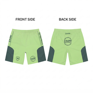 Premium ZAINI <b>Men's</b> 160gsm Micro Polyester/Nylon Mid Waist Silk Screen Printed Windbreaker <b>Shorts</b> White <b>Red</b> Drawstring Closure - Product Image 1