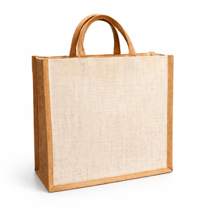 Sac fourre-tout en jute naturel de qualité supérieure, écologique, biodégradable, avec fermeture éclair, poignées rembourrées robustes, sac de courses réutilisable pour l'épicerie - Product Image 1