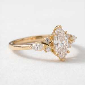 Bague romantique en or massif 14 carats avec diamant de laboratoire taille marquise 1,01 carat, bijou de fête, cadeau pour mariage - Product Image 4