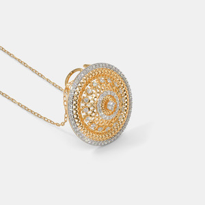 14K Yellow Gold Circular Filigree Lab Grown Diamond Statement Pendant Necklace - Product Image 4