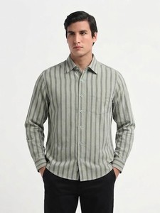 เสื้อเชิ้ตผู้ชาย Enovate แขนยาวลายทางลำลองสำหรับฤดูร้อน ปกคอพับติดกระดุมเม็ดเดียว ผ้าฝ้ายทอระบายอากาศได้ดี - Product Image 1