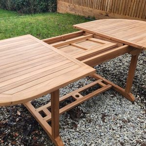 Wooden oval Outdoor <b>Dining</b> <b>Table</b> Set With 6 Chairs And Umbrella For Courtyard Use - Product Image 2