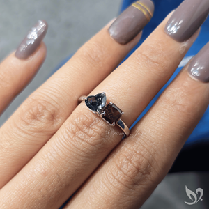 Heart and Square Radiant Cut Blue Lab Grown Diamond Toi et Moi <b>Ring</b> <b>Two</b> <b>Stone</b> Engagement <b>Ring</b> Modern Unique Bridal Jewelry - Product Image 4