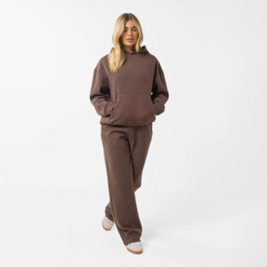 Ensemble sweat à capuche et pantalon streetwear délavé écologique pour femme, 100 % coton molletonné, marron, coupe ample, design personnalisé - Product Image 6