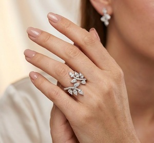 Leaf Wrap Diamond <b>Ring</b> Nature Inspired Open <b>Ring</b> Pear Cluster Band <b>Adjustable</b> Bridal <b>Ring</b> in Lab Grown Diamond 14K Solid Gold - Product Image 3