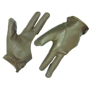 Guantes de caza de cuero para tiro con arco y flecha, protección para dedos, 3 dedos