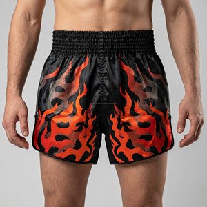 Pantalones Cortos de Boxeo con Estampado Digital de Patrón de Fuego OEM, Pantalones Cortos de Lucha de Alta Calidad con Corte Curvo y Aberturas Laterales para Hombre, para Gimnasio - Product Image 5