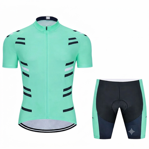 Conjunto de ciclismo personalizado color verde menta, corte ajustado para hombre y mujer, conjunto de pantalones cortos con tirantes, transpirable, de secado rápido, para ciclismo al aire libre. - Product Image 1
