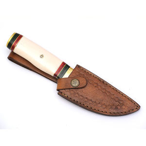 Cuchillo Artesanal de Acero de Damasco con Hoja de Punta Caída, Mango de Marfil y Virola Dorada para Caza - Cuchillos en Venta - Product Image 5