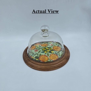 Cúpula de Cristal Hecha a Mano con Base de Madera, Cubierta Floral para Exhibición de Postres, Campana para Tartas, Soporte para Servir Alimentos, para Panadería y Restaurante - Product Image 2