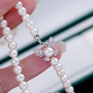 High Quality S925 <b>Silver</b> <b>Necklace</b> with Butterfly Buckle 5.5-6mm Near-Round Clean Flawless Premium <b>Pearl</b> <b>Necklace</b> - Product Image 2