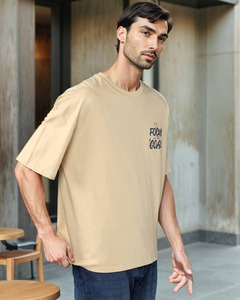 Camiseta de hombre con hombros caídos, oversize, de algodón, manga corta, informal, con estampado gráfico llamativo, estilo streetwear, top holgado. - Product Image 1