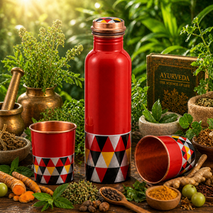 Meena Printed Pure Copper Bottle <b>Set</b> with Tumblers Leak Proof <b>Gift</b> <b>Set</b> - Product Image 1