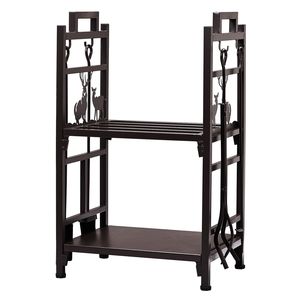 Porta Legna a Doppio Strato in Metallo Marrone con Motivo Animale e Attrezzi, Supporto per Legna in Acciaio - Product Image 1