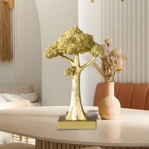 Escultura de Árbol de la Vida en Metal Dorado, Decoración de Mesa de Lujo para Sala de Estar, Oficina, Consola y Regalo de Inauguración de Casa - Product Image 1