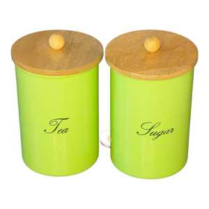 Juego de 2 Recipientes para Café, Té y Azúcar, Ecológicos, Hechos a Mano, Duraderos, de Hierro Blanco con Tapa de Bambú, Herméticos para Alimentos - Product Image 6