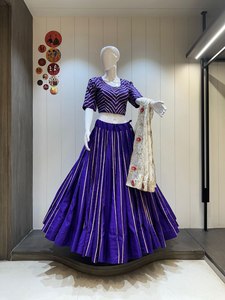 Women's Traditional Pakistani Silk Lehenga Choli Set Thread Embroidery Floor-Length Pleated Skirt Dupatta Wedding Party Wear - Product Image 1