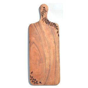 Planche à découper en bois rectangulaire avec poignée, finition naturelle, motif feuille sculptée, bloc de découpe de cuisine, ustensile de cuisine, décoration de table - Product Image 5