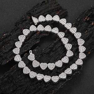 Chaîne à maillons en forme de cœur pour homme avec diamants de laboratoire, en argent 925, collier cœur glacé, chaîne de mode sertie de pierres - Product Image 4
