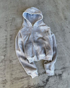 Ensemble de survêtements personnalisés imprimés effet délavé, pantalons de survêtement et sweat à capuche unisexes brodés, sweats à capuche zippés délavés à l'acide - Product Image 3