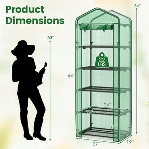 Portable 5 Tier Green Mini Greenhouse with PE Grid Cover Tool-Free Assembly for Indoor & Outdoor Use Pop-up <b>Frame</b> for <b>Planting</b> - Product Image 5