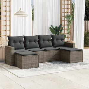 Ensemble de canapés de jardin 6 pièces à pieds réglables en rotin PE gris Mobilier d'extérieur confortable et élégant - Product Image 1