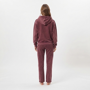 Conjunto de chándal de algodón con logo personalizado para mujer, sudadera con capucha desgastada con cremallera y pantalones jogger, estilo vintage casual streetwear. - Product Image 2